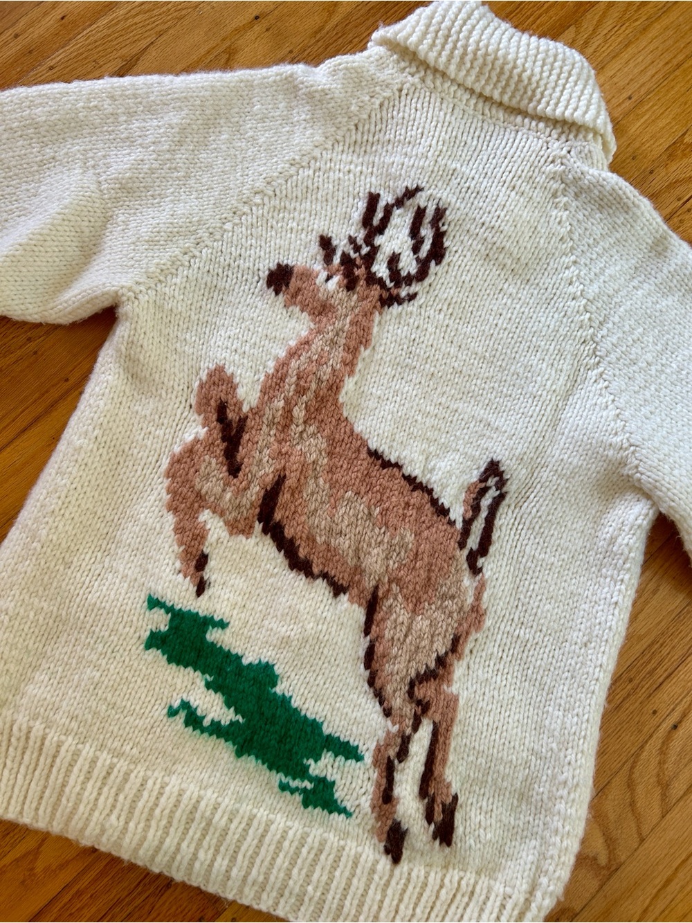 Vintage White Knit Deer Sweater Zipper Cardigan - Picture 3 of 5